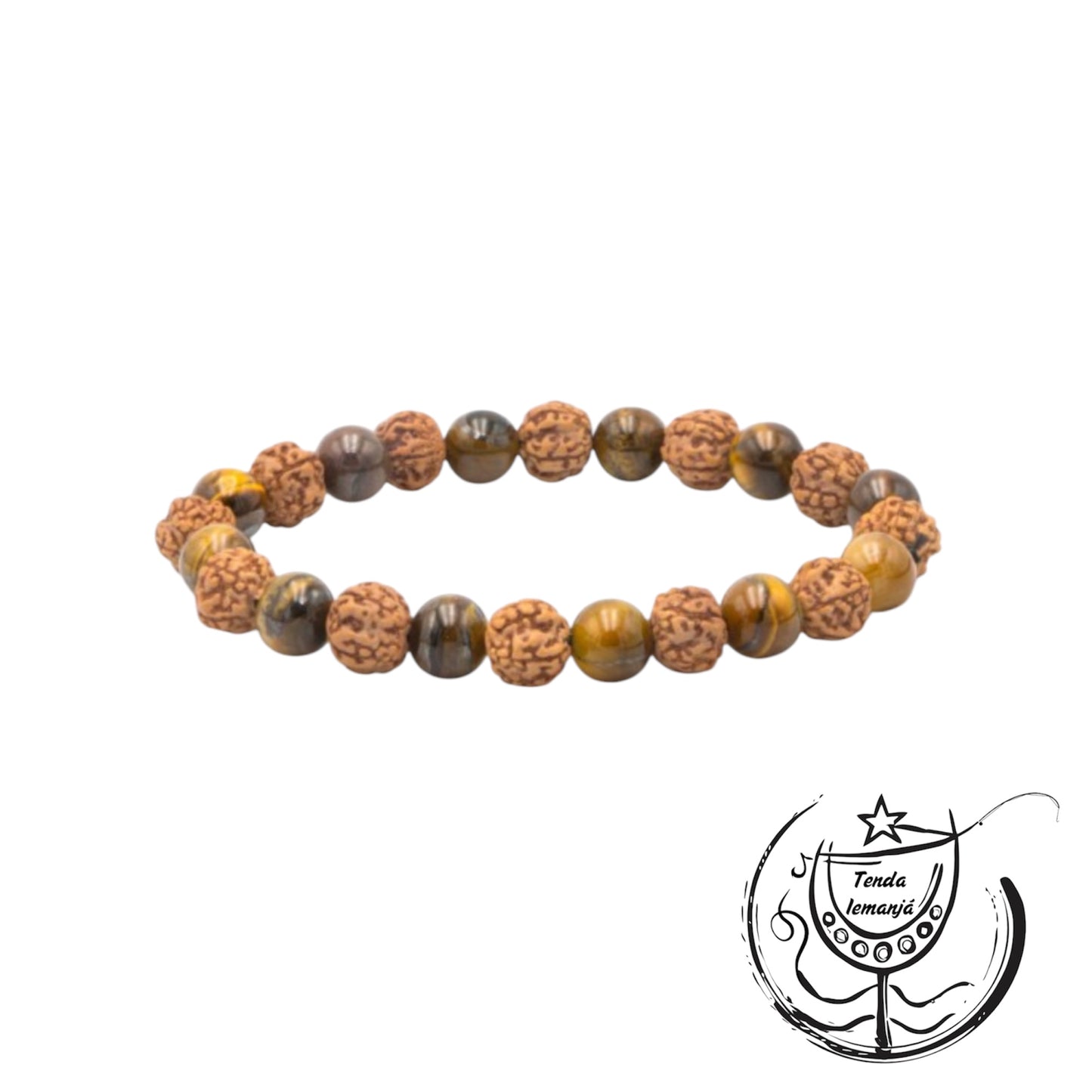 Pulseira - Rudraksha + Olho Tigre - 8mm