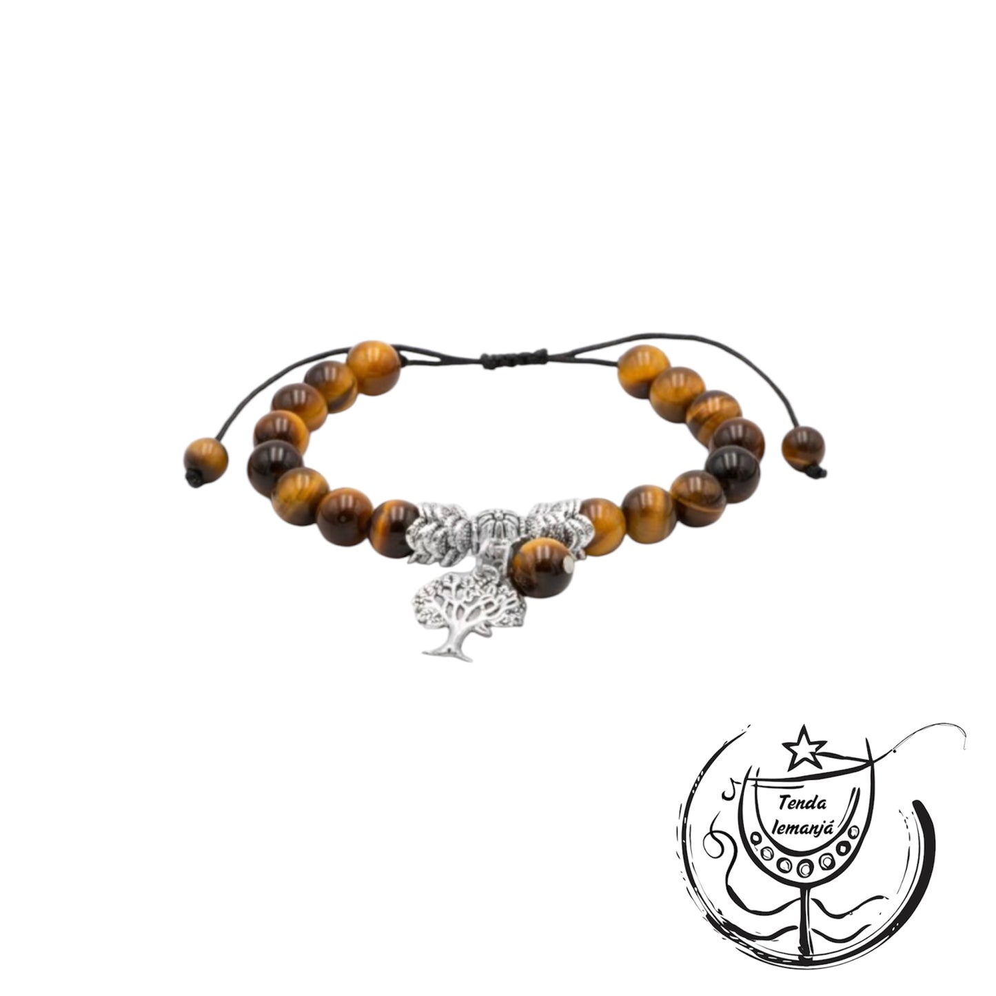 Pulseira - Ajustável Olho de Tigre Árvore - 8mm