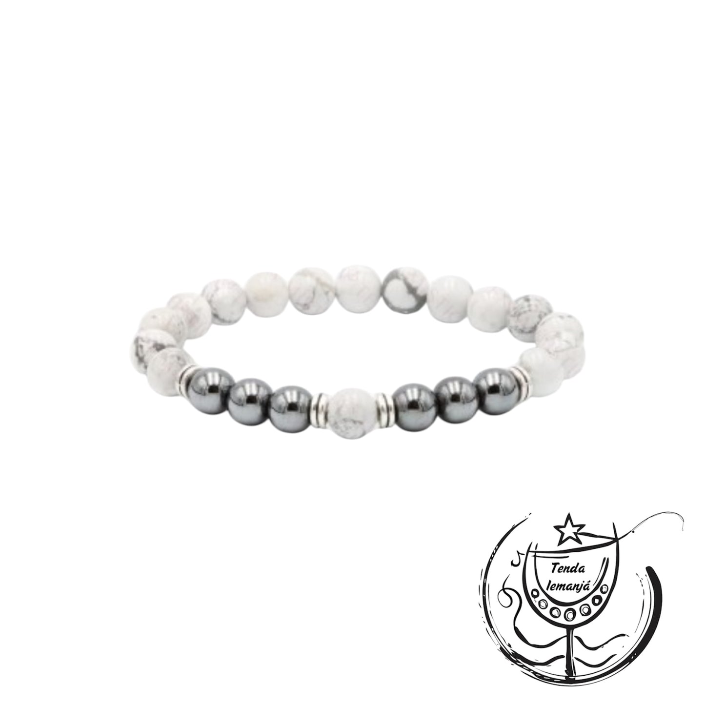 Pulseira - Tripla Hematite & Howlite Branca