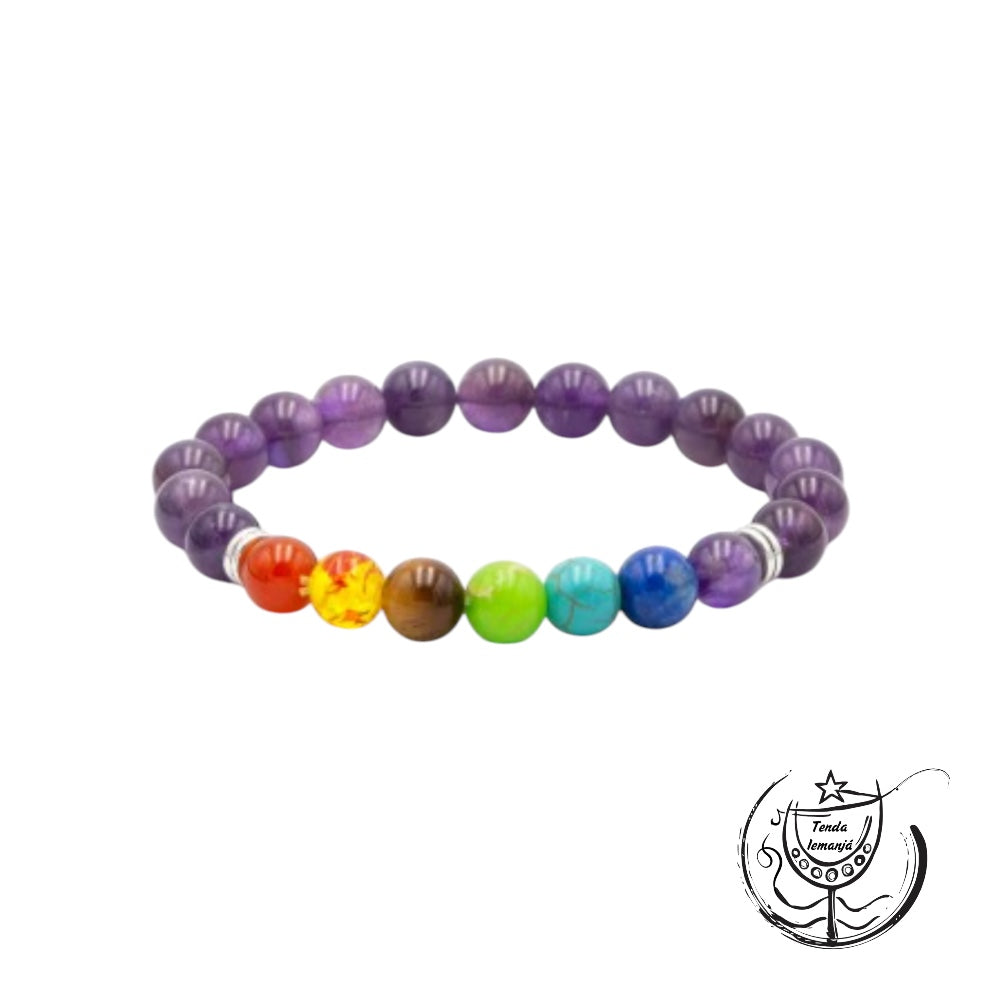Pulseira Chakras - Hamsá Ametista - 8mm