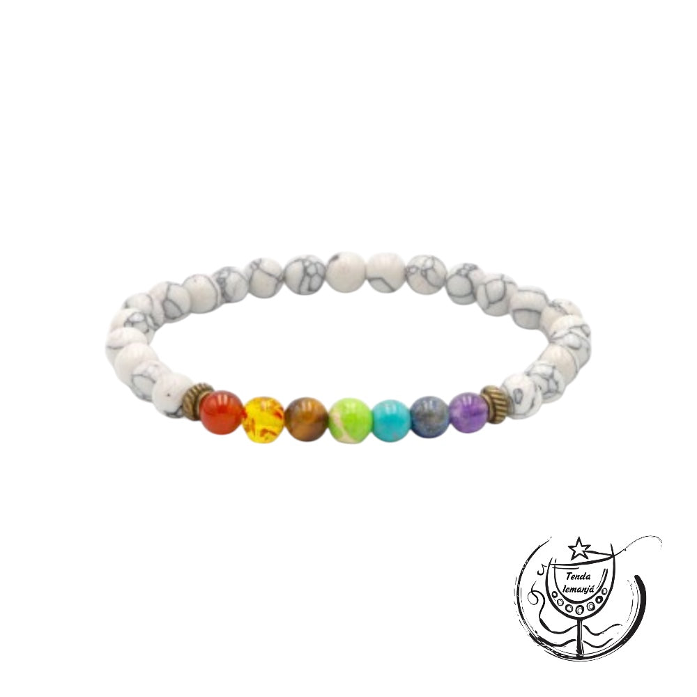Pulseira Chakras Howlite Branca - 4mm