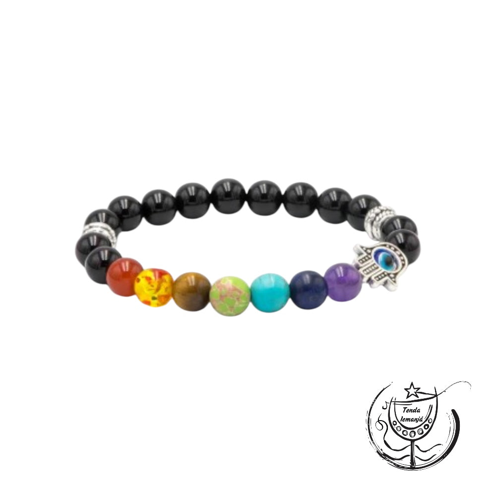 Pulseira Chakras - Hamsá Ónix Mate - 8mm