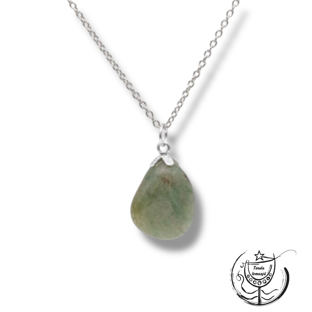 Colar - Quartzo Verde Aço Topo Prata