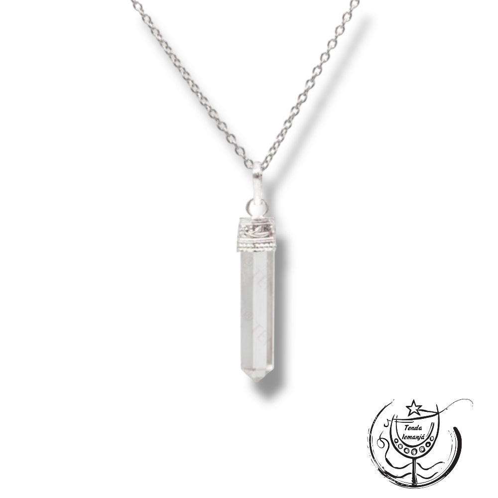 Colar - Quartzo Cristal Aço Ponta Geradora