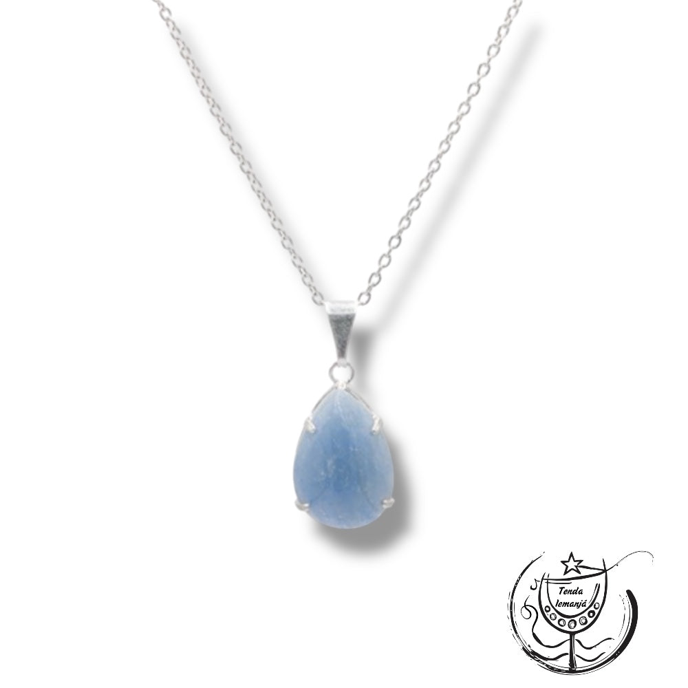 Colar - Quartzo Azul Aço Lágrima Prata