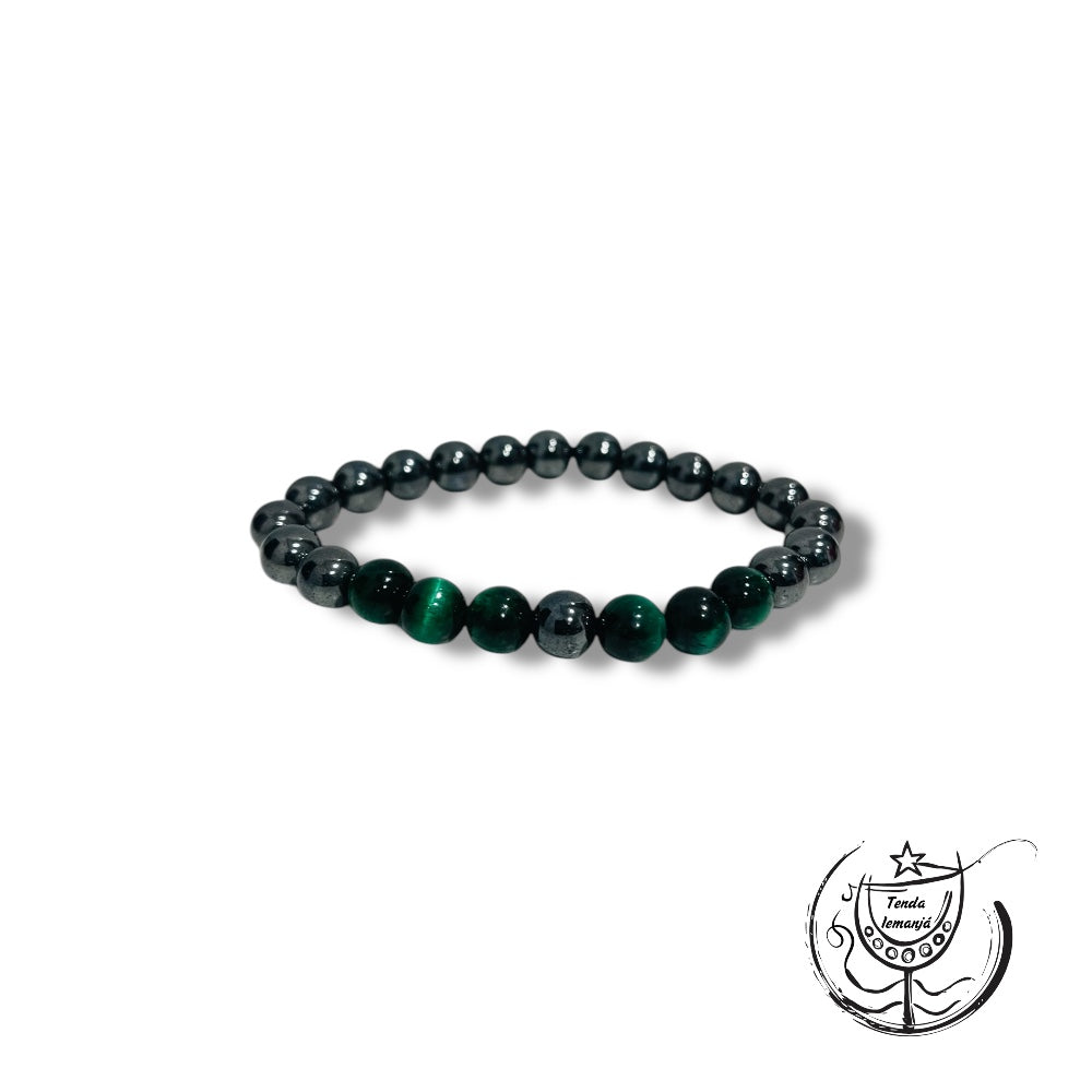 Pulseira - Hematite Olho de Tigre Verde - 8mm