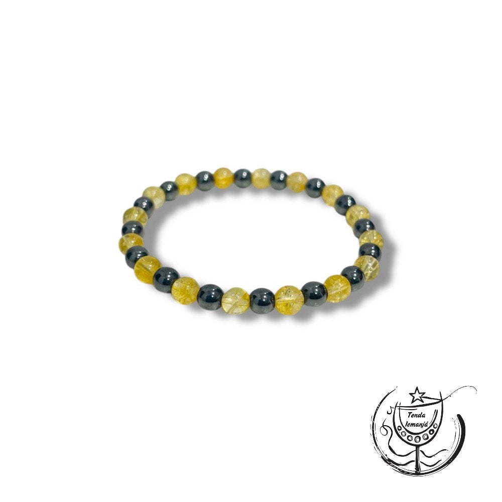 Pulseira Proteção - Manifestação de Dinheiro (Citrino & Hematite) 6mm