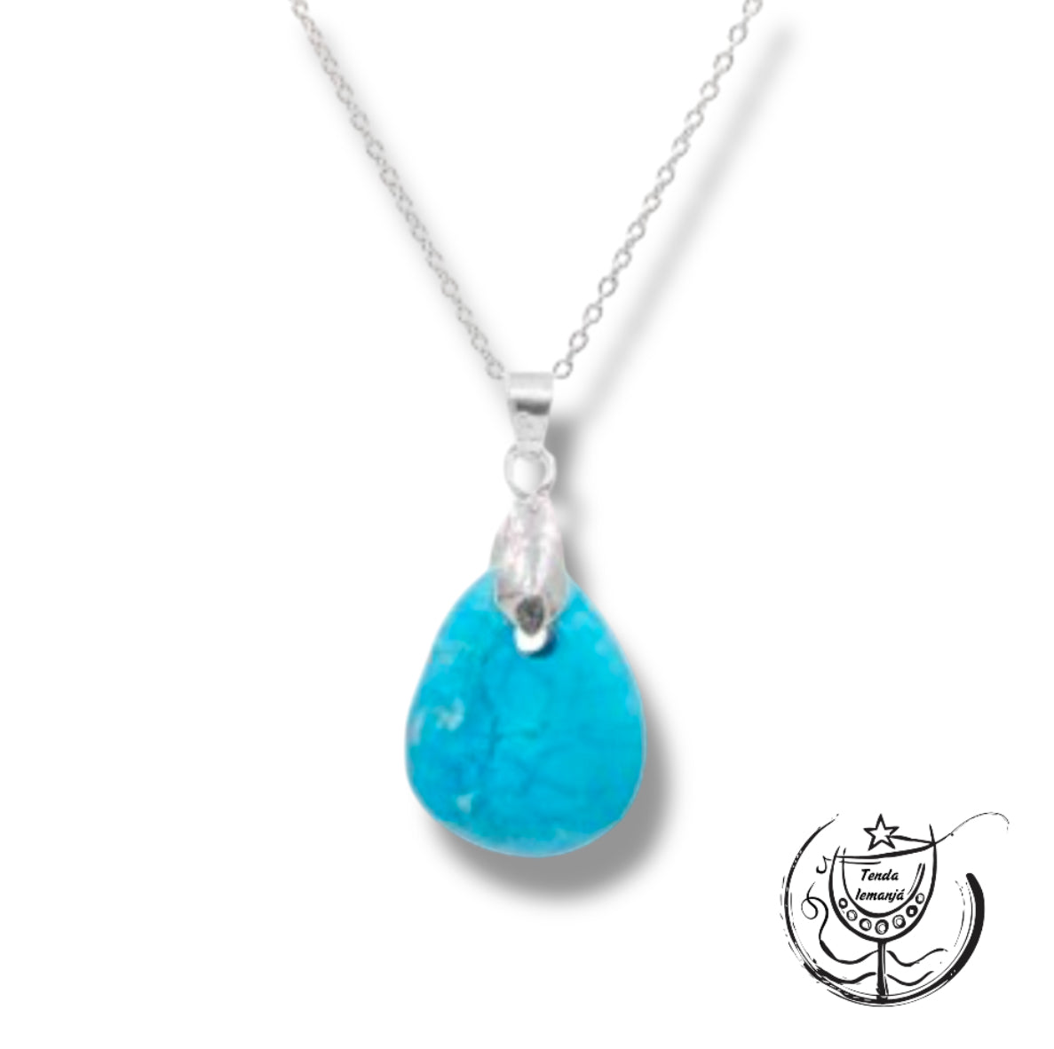Colar - Turquesa Aço Lágrima Plana