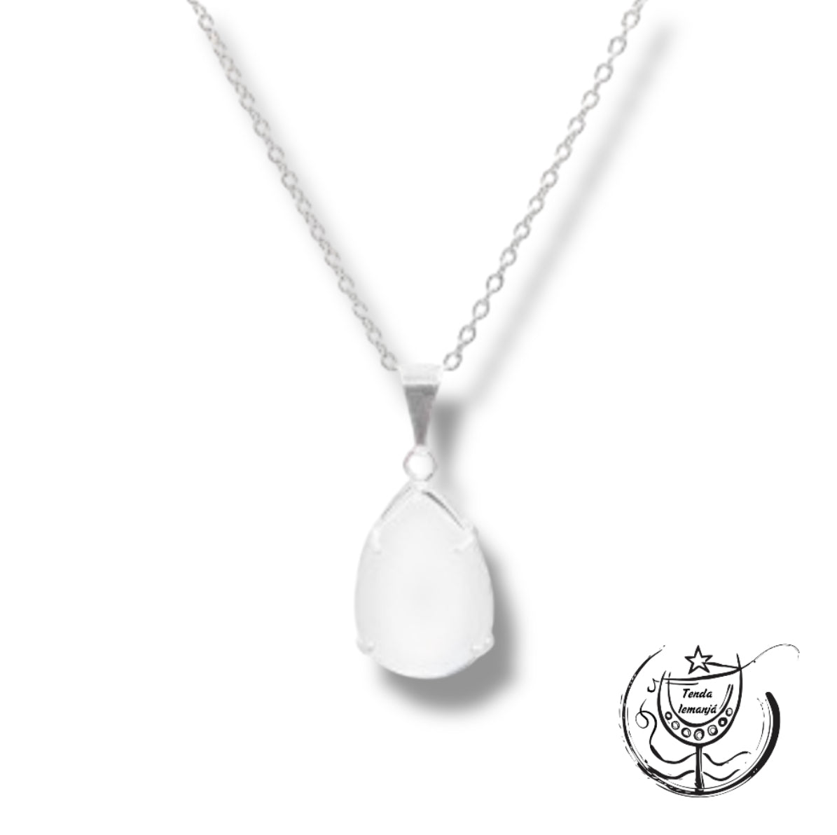 Colar - Quartzo Cristal Aço Lágrima Prata