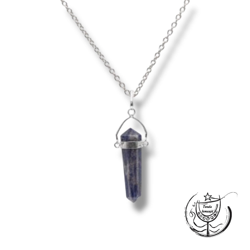 Colar - Sodalite Aço Ponta Biterminada
