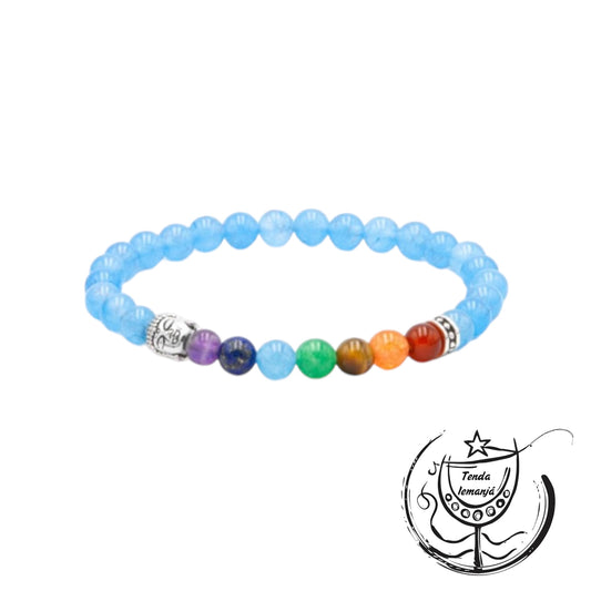 Pulseira - Chakras Buddha Ágata Azul - 8mm