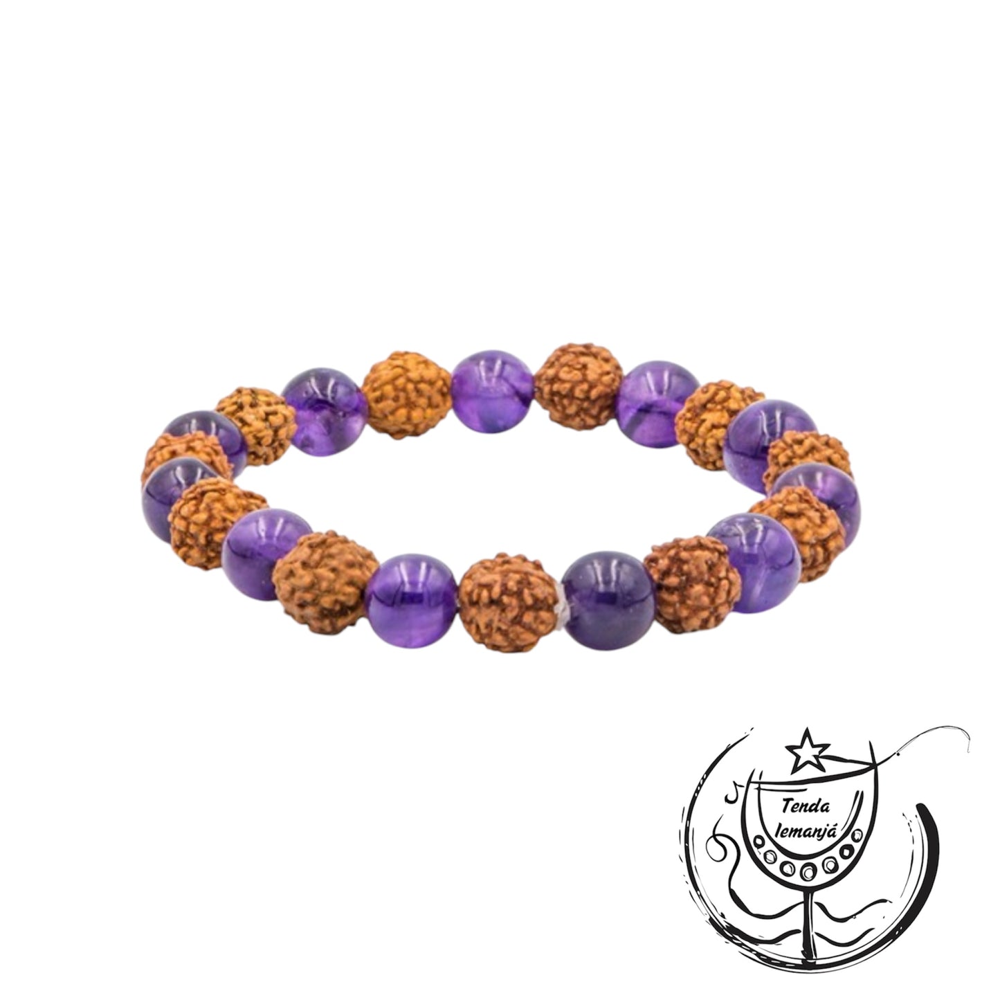 Pulseira - Rudraksha + Ametista - 8mm