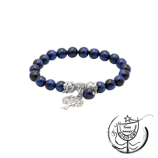 Pulseira - Olho de Tigre Azul - Árvore da Vida