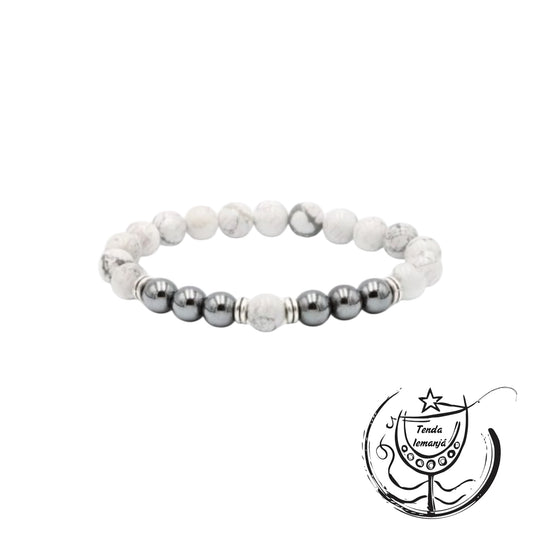 Pulseira - Tripla Hematite & Howlite Branca