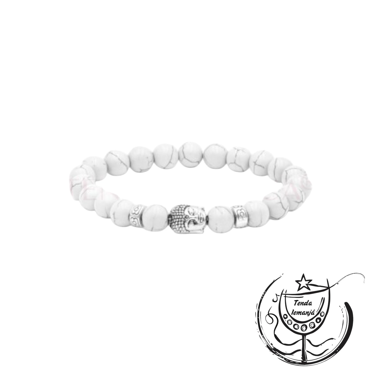 Pulseira - Buddha Howlite Branca 8mm