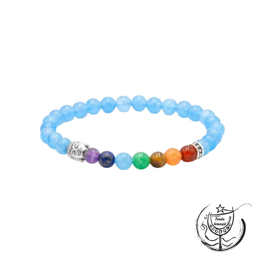 Pulseira Chakras - Buddha Ágata Azul - 6mm