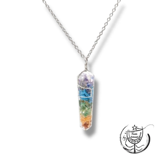 Colar - Orgonite Chakras Ponta Biterminada Topo Prata
