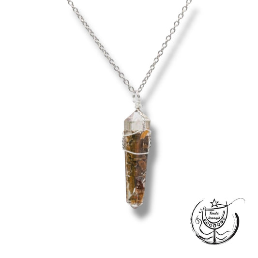 Colar - Orgonite Olho de Tigre Ponta Topo Prata