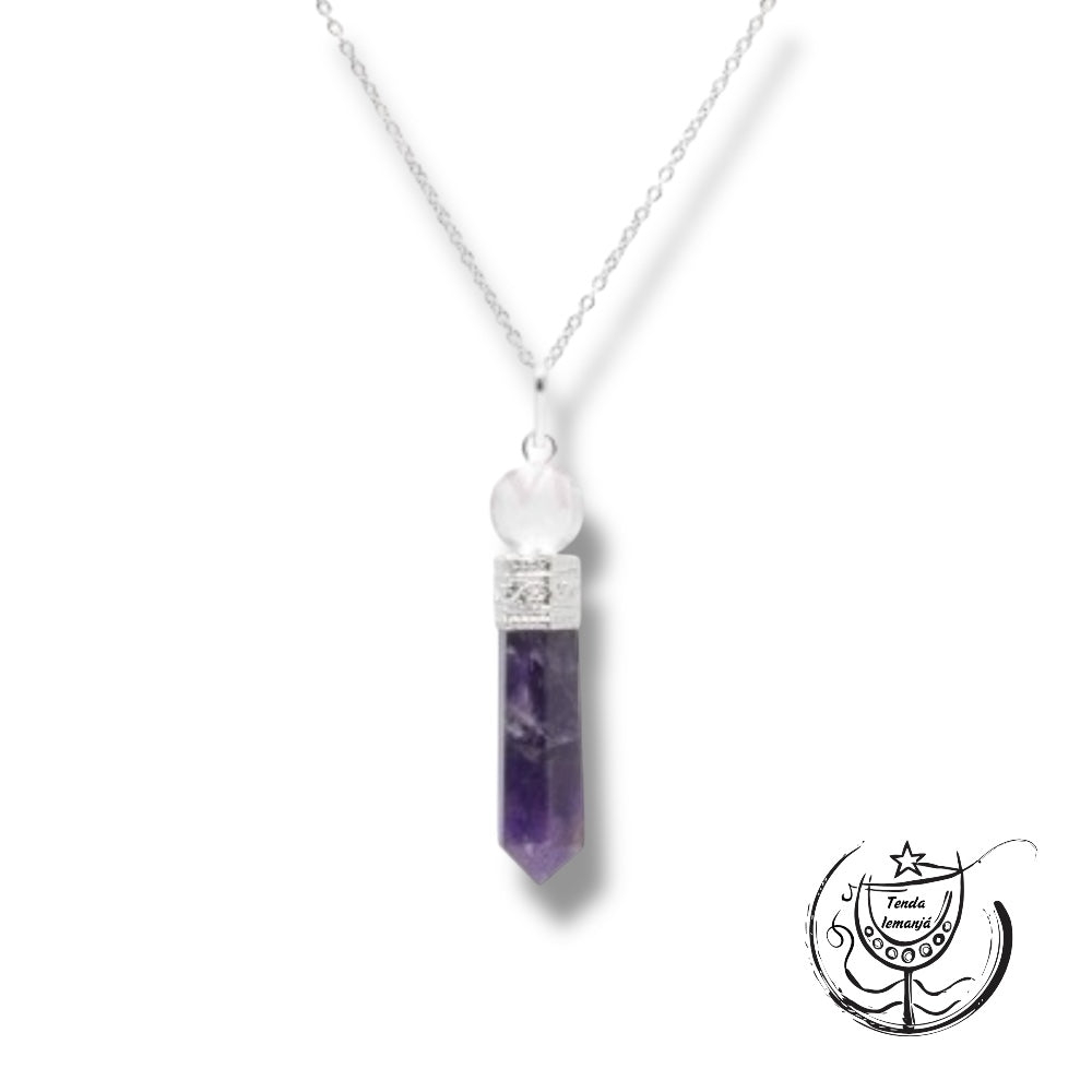 Colar - Ametista Aço Cetro Cristal