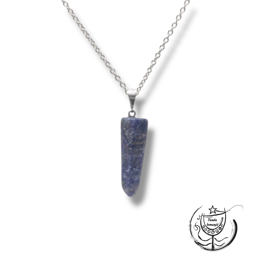 Colar - Quartzo Azul Aço Ponta Polida