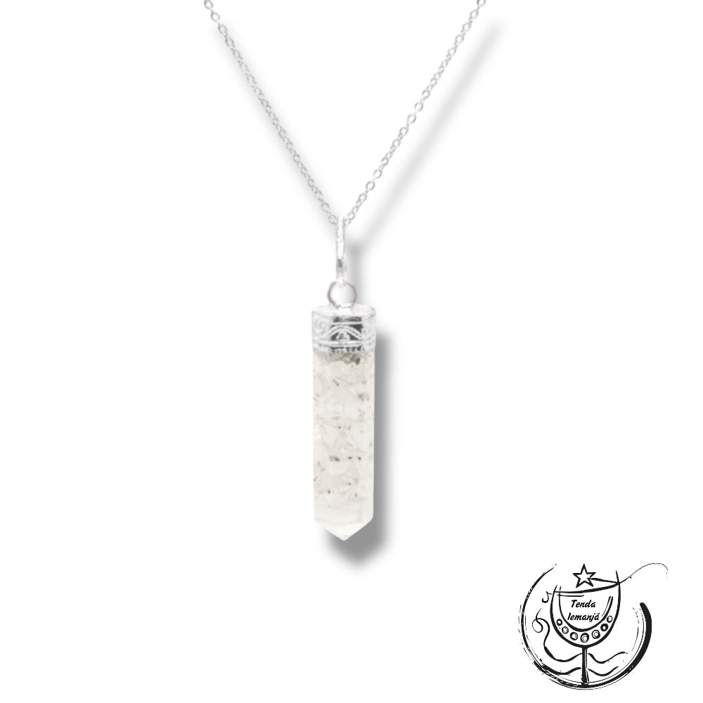 Colar - Orgonite Quartzo Cristal Ponta Topo Metal