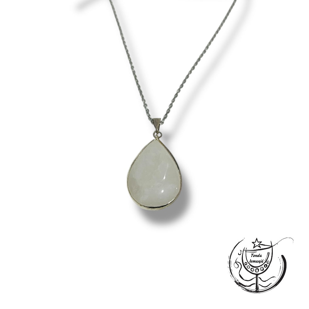 Colar - Quartzo Leitoso Lágrima com Rebordo