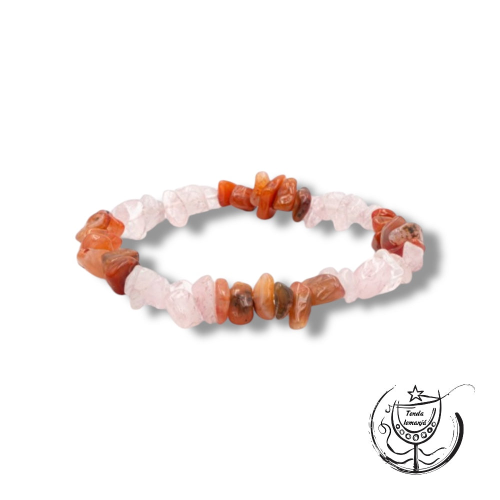 Pulseira Chips - Dupla Quartzo Rosa & Ágata Fogo