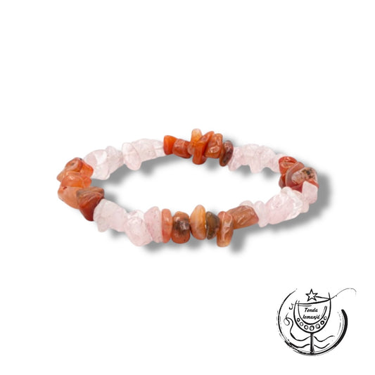 Pulseira Chips - Dupla Quartzo Rosa & Ágata Fogo