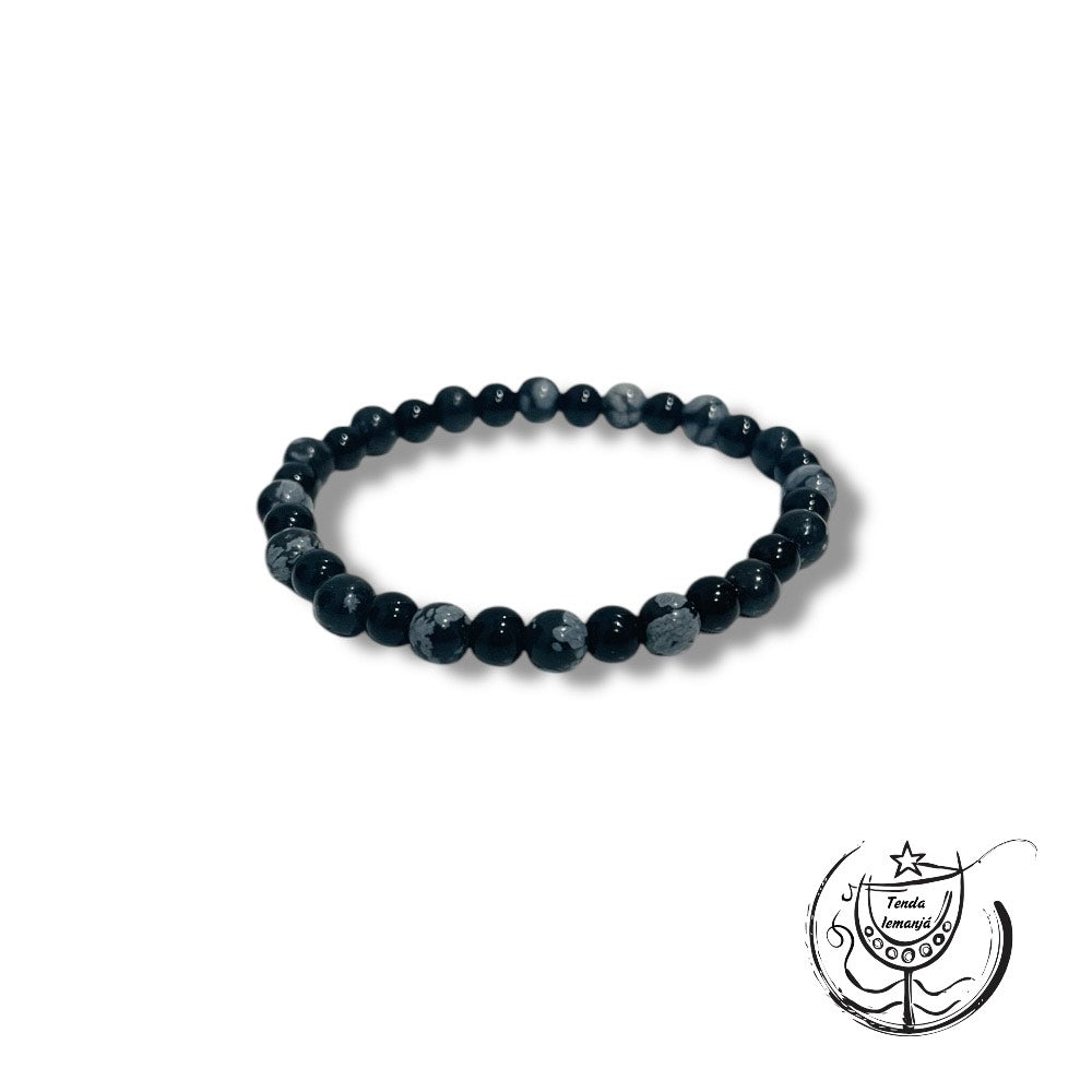Pulseira Proteção - Alívio de Stress (Obsidiana & Ônix) 6mm