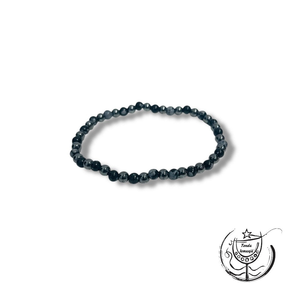 Pulseira Proteção - Proteção e  Coragem (Obsidiana Nevada & Hematite) 4mm